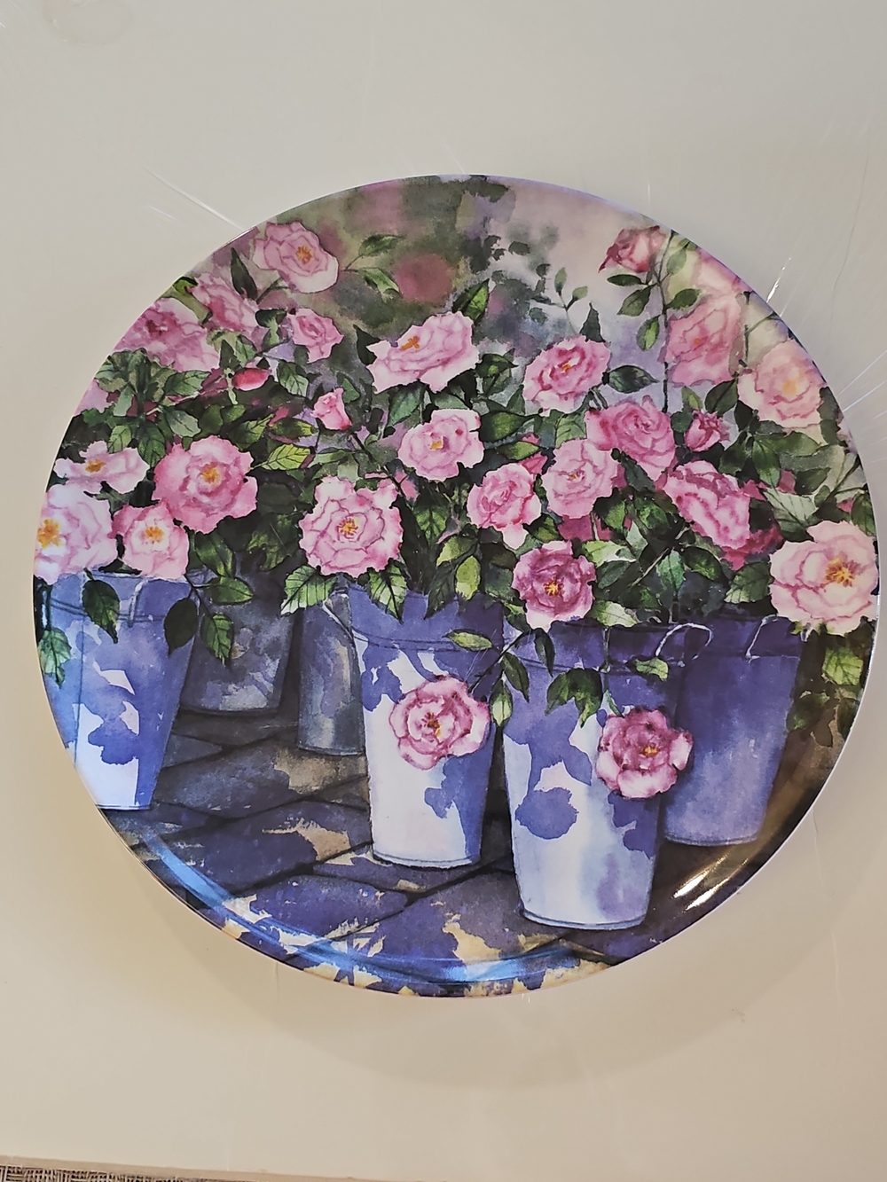 Set Of 2 Pink Rose Floral Melamine 10" Roubd Dinner Plate